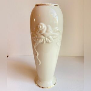Lenox Ivory Rose bud vase in cream with gold trim embossed vintage 7.25 inches